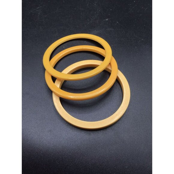 Vintage Stack Bracelets Bakelite Bangles Set of 3 Egg Yolk Spacers Square Edges - Picture 6 of 7